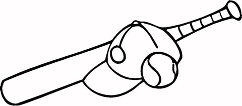 Baseball Bat, Ball And Cap Coloring Page